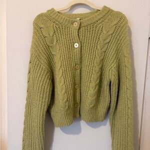 Lime Green Oversized Cable Knit GU by Uniqlo Cardigan